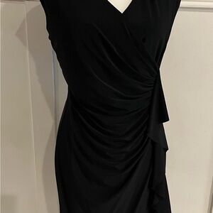 Black Label Evan Picone Black Wrap Midi Dress sz 10